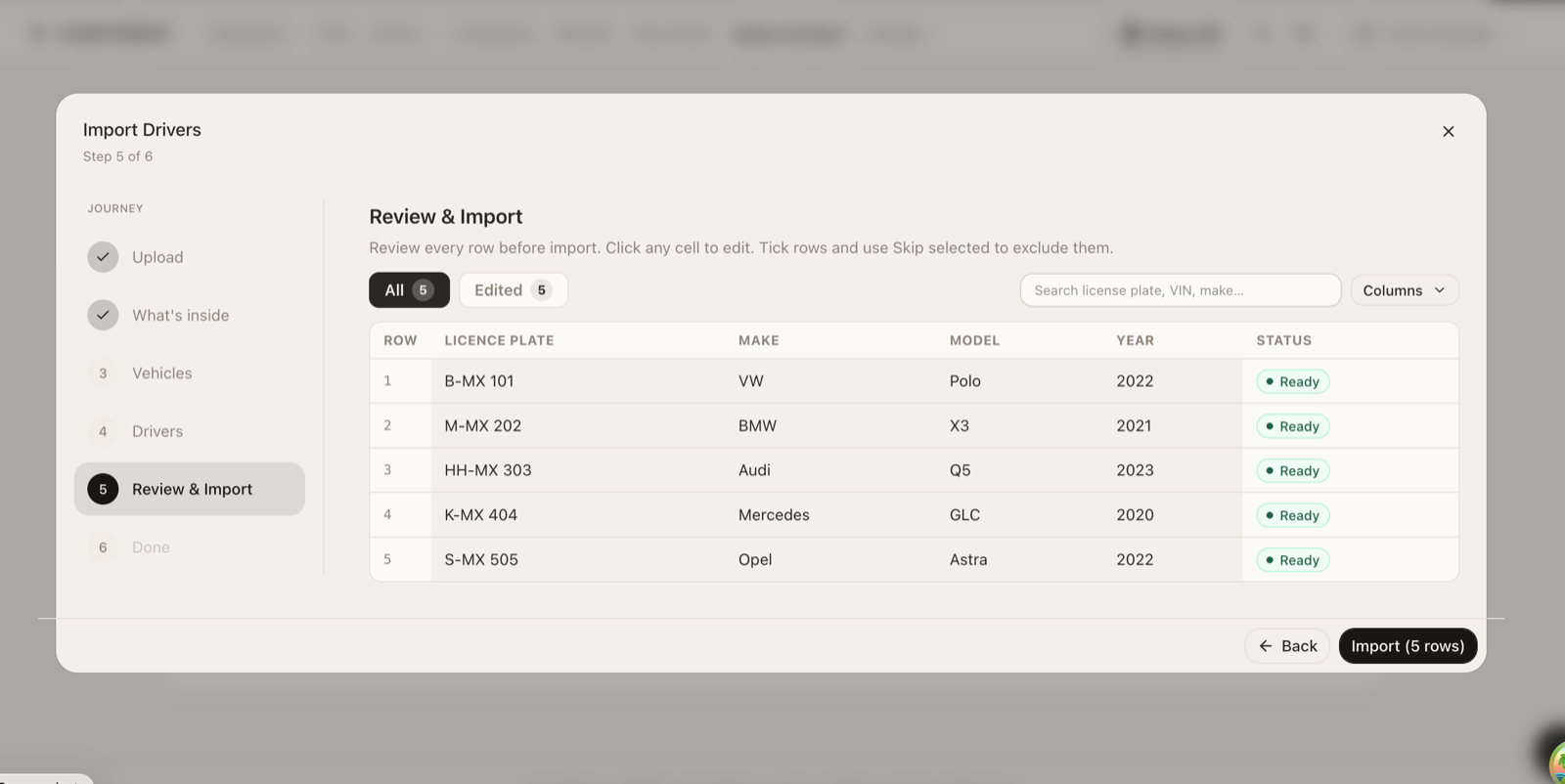 Fleet importer: column mapping