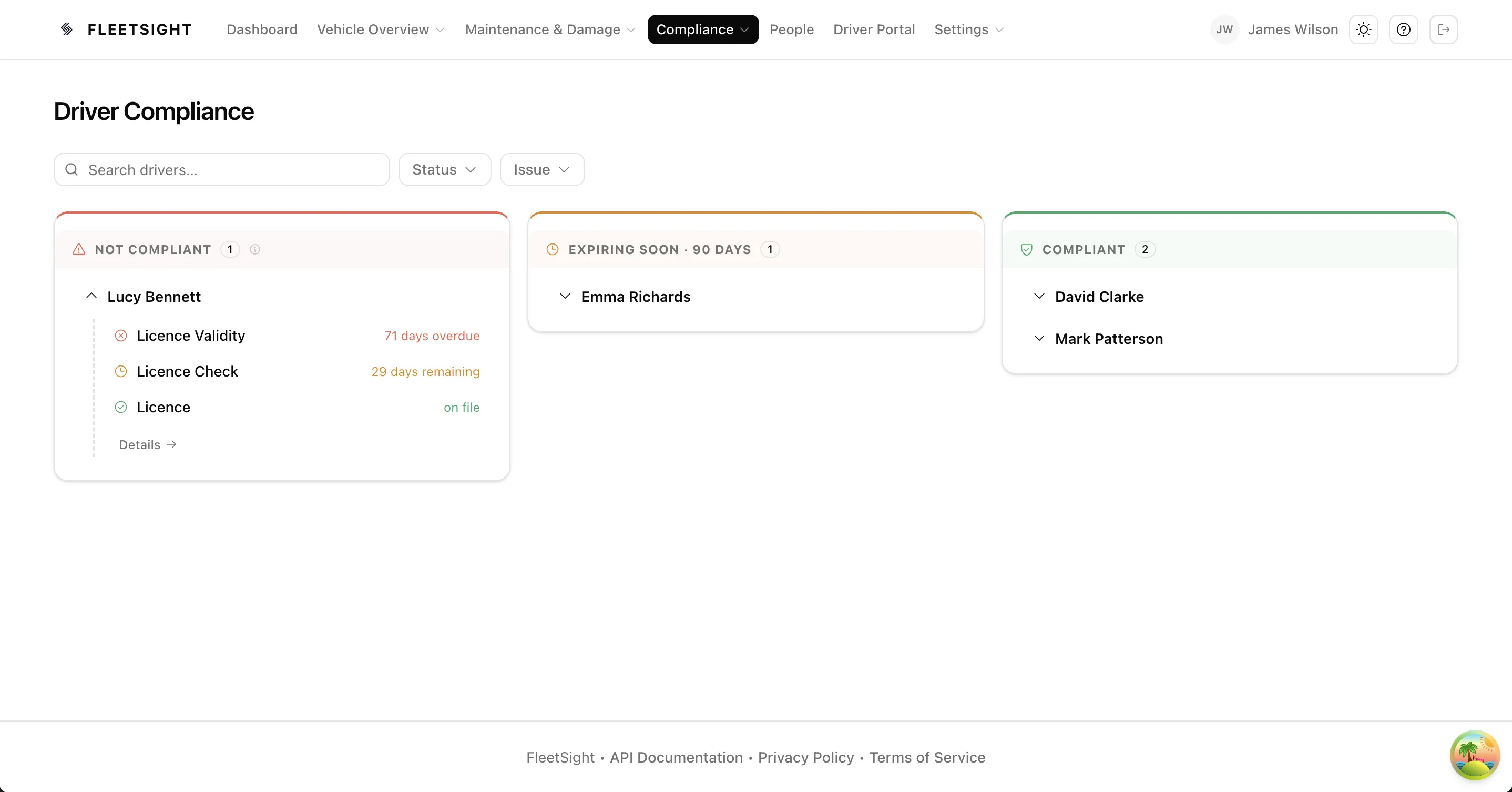 Driver management that keeps records clear. Ansicht in FleetSight.