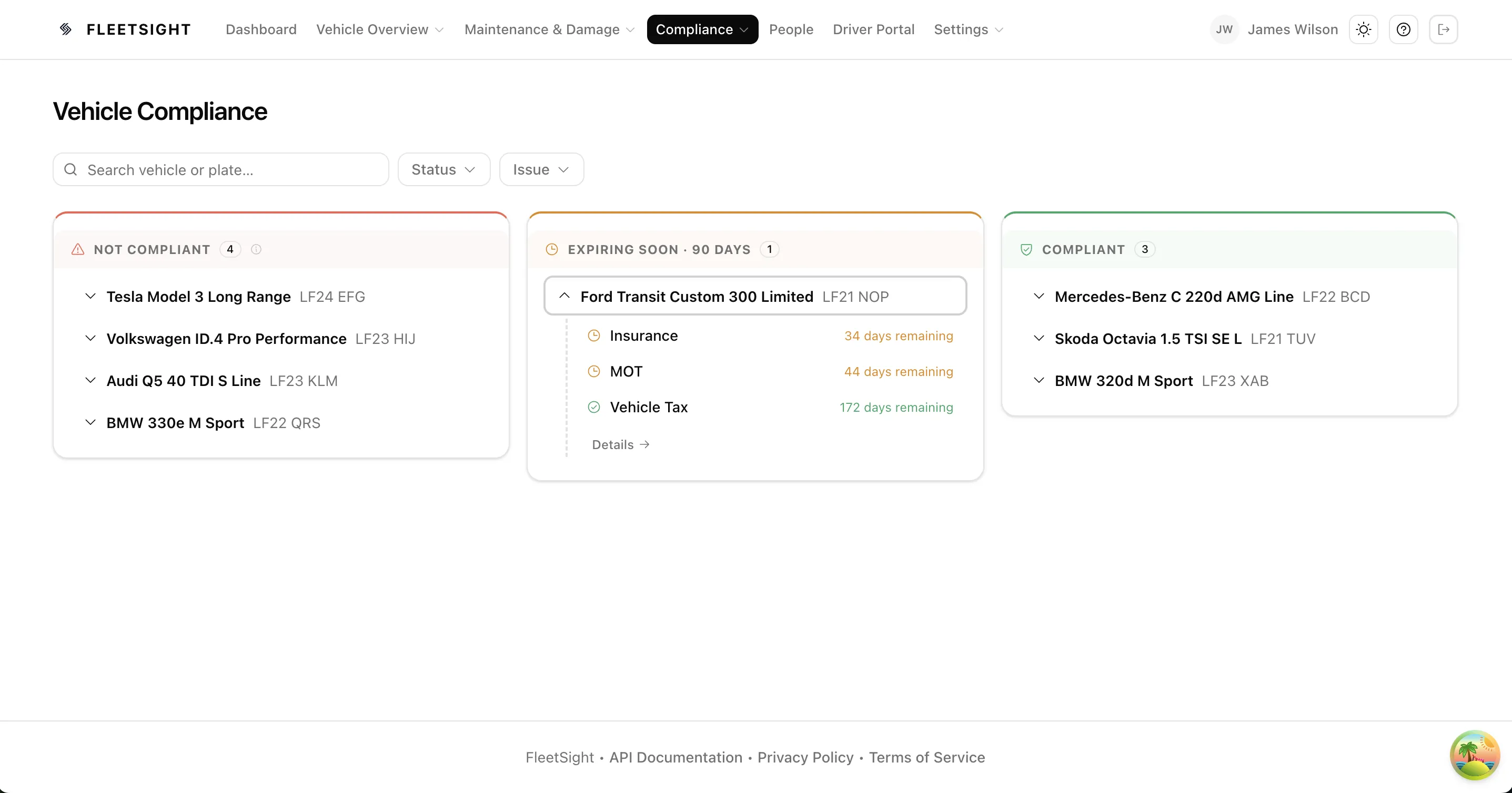 MOT management without missed deadlines. Ansicht in FleetSight.
