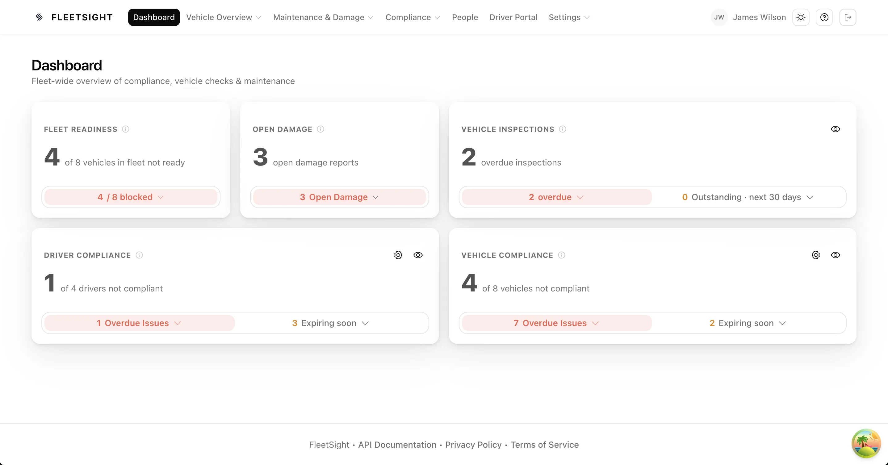Fleet management software for clear visibility. Ansicht in FleetSight.